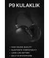 P9 Bluetooth 5.0 Kablosuz Siyah Kulaklık Mikrofonlu Uzun Pil Yüksek Bass Anc