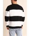 Parçalı Bisiklet Yaka Baskılı SweatShirt - Siyah