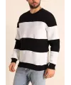 Parçalı Bisiklet Yaka Baskılı SweatShirt - Siyah