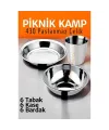 Paslanmaz Çelik Tabak Kase Bardak Seti Kamp Piknik Seti 18 adet 721505