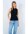 Patlı Düğmeli Triko Atlet - Siyah