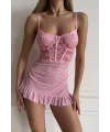 Pembe Balenli Tül Dantelli Gecelik IEG1406