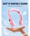 Pembe Boyun Tipi Fan Usb Şarjlı Hafif Tasarım Güçlü Hava Üflemeli Serinletici