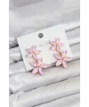 Pembe Kristal Çiçek Küpe