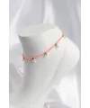 Pembe Renk Boncuklu Papatya Motifli Halhal