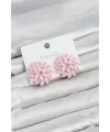 Pembe Renk Kristal Taşlı Çiçek Model Kadın Küpe