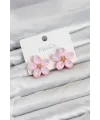 Pembe Renk Kristal Taşlı Çiçek Model Kadın Küpe