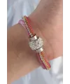 ietaks™ Pembe Renk Zirkon Taşlı Püskül Detay Deri Çoklu Bileklik
