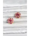 Pembe Zirkon Taşlı Düğme veya Manşet Broşu