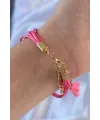 ietaks™ Pembe Zirkon Taşlı İpli Püskül Detay Çoklu Bileklik