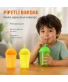 Pipetli Bardak - 450 ml - Şeffaf Renkli - Plastik