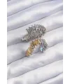 Pirinç Gold Gümüş Renkli Tırtıklı Kalp Küpe