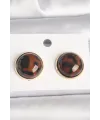 Pirinç Gold Renk 3D Daire Leopar Model Kadın Küpe