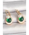Pirinç Gold Renk Beyaz Yeşil Sallantı Mineli Kadın Küpe