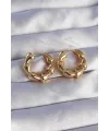 Pirinç Gold Renk Damla Kıvrım Tasarımlı Halka Küpe