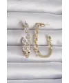Pirinç Gold Renk Damla Zirkon Taş Tasarımlı Küpe