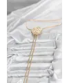 Pirinç Gold Renk Gül Model Asansörlü Kadın Kolye
