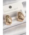 Pirinç Gold Renk İşleme Detaylı Yarım Halka Model Kadın Küpe
