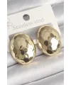Pirinç Gold Renk İşlemeli Bombe Oval Model Kadın Küpe