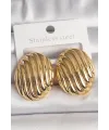 Pirinç Gold Renk İşlemeli Oval Model Kadın Küpe