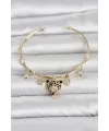 Pirinç Gold Renk Leopar Detaylı Charmlı Kadın Bileklik