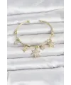 Pirinç Gold Renk Lotus Detay Charmlı Kadın Bileklik