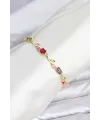 Pirinç Gold Renk Mix Renk Zirkon Taşlı Çiçek Model Kadın Bileklik