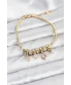 ietaks™ Pirinç Gold Renk Pembe Kalp Charmlı Kadın Bileklik
