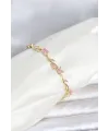Pirinç Gold Renk Pembe Zirkon Taşlı Çiçek Model Kadın Bileklik