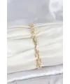 Pirinç Gold Renk Pembe Zirkon Taşlı Çiçek Model Kadın Bileklik