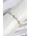 Pirinç Gold Renk Pembe Zirkon Taşlı Çiçek Model Kadın Bileklik