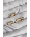 Pirinç Gold Renk Renkli Zirkon Taşlı Kare Model Küpe Seti