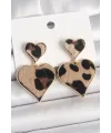 Pirinç Gold Renk Sallantı Leopar Kalp Model Kadın Küpe