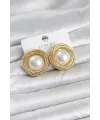 Pirinç Gold Renk Sarmal Model İncili Kadın Küpe