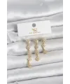Pirinç Gold Renk Sıralı Kutup Yıldızı Model 3lü Kadın Küpe