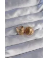 Pirinç Gold Renk Tırtıklı Minimal Bombeli Tasarım Küpe