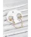 Pirinç Gold Renk Yılan Model Zincir Bağlantılı Ear Cuff Küpe Seti