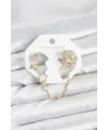 Pirinç Gold Renk Yıldız Model Zincir Bağlantılı Ear Cuff Küpe Seti