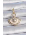 ietaks™ Pirinç Gold Renk Zirkon Taş Detaylı Beyaz Mineli Ajda Charm