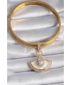 ietaks™ Pirinç Gold Renk Zirkon Taş Detaylı Beyaz Mineli Ajda Charm