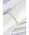 Pirinç Gold Renk Zirkon Taşlı Çiçek Model Kadın Bileklik