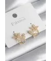 Pirinç Gold Renk Zirkon Taşlı Çiçek Model Kadın Küpe