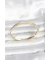 ietaks™ Pirinç Gold Renk Zirkon Taşlı Çivi Model Kadın Kelepçe Bileklik