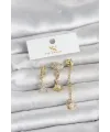 Pirinç Gold Renk Zirkon Taşlı Deniz Temalı 3lü Kadın Küpe