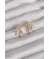 Pirinç Gold Renk Zirkon Taşlı Fiyonk Küpe