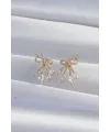 Pirinç Gold Renk Zirkon Taşlı Fiyonk Küpe