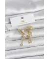 Pirinç Gold Renk Zirkon Taşlı Gece Temalı 3lü Kadın Küpe