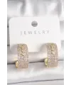 Pirinç Gold Renk Zirkon Taşlı Halka Messika Model Kadın Küpe