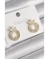 Pirinç Gold Renk Zirkon Taşlı Halka Model Çiçek Figür Kadın Küpe