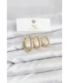 Pirinç Gold Renk Zirkon Taşlı Halka Model YSX Trio Küpe Seti